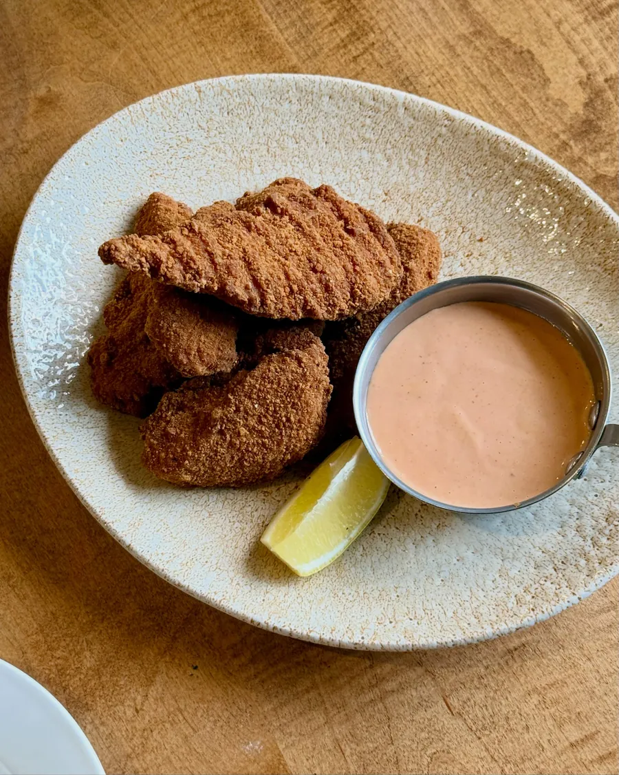 Double breaded chicken fingers with dipping sauce